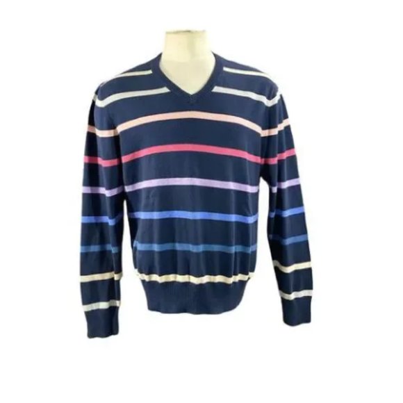 Mens Brooks Brothers Supima Cotton V Neck Rainbow Striped Sweater Size Medium